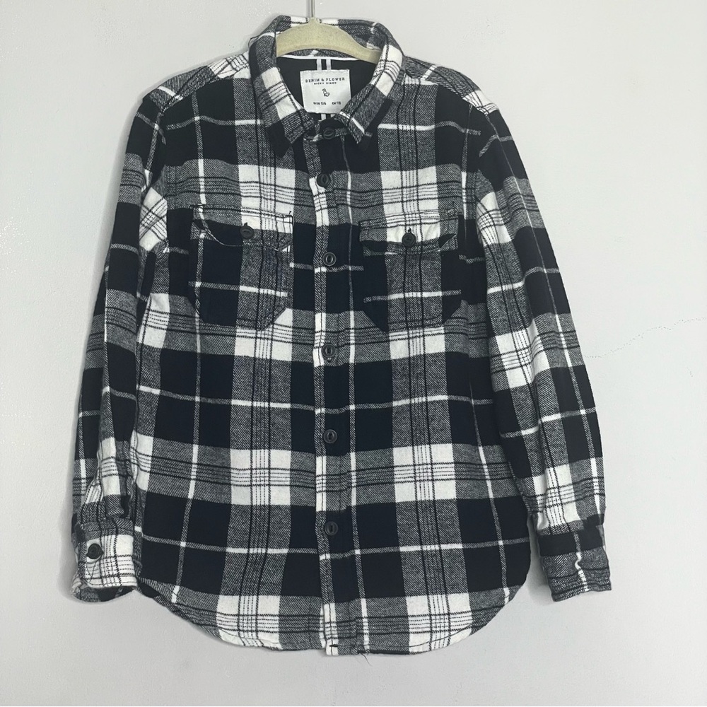 Denim & Flower Boy’s Buffalo Check Plaid Flannel Long Sleeve Button Down Shirt